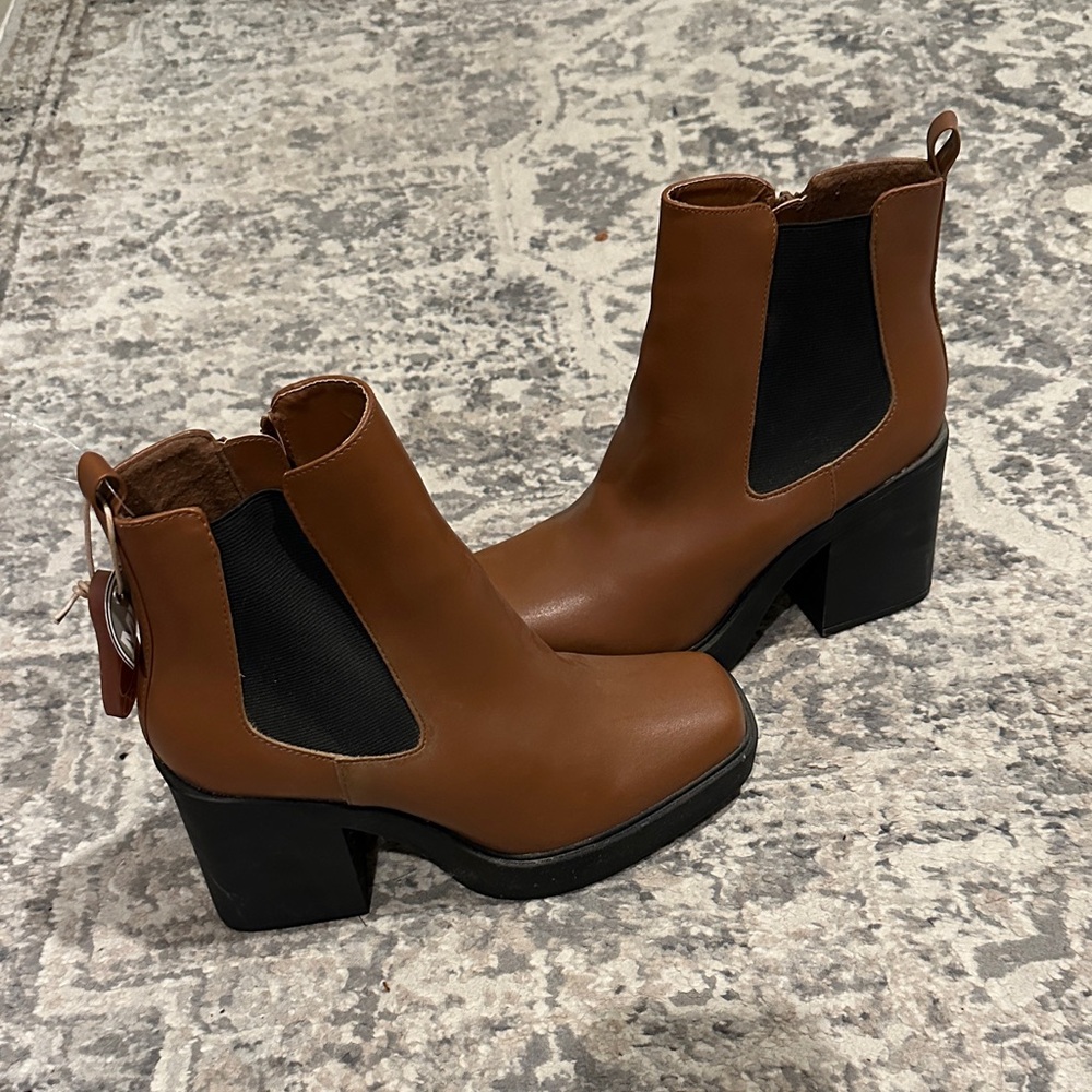 MIA Tan Ankle Boots with Black Panels
